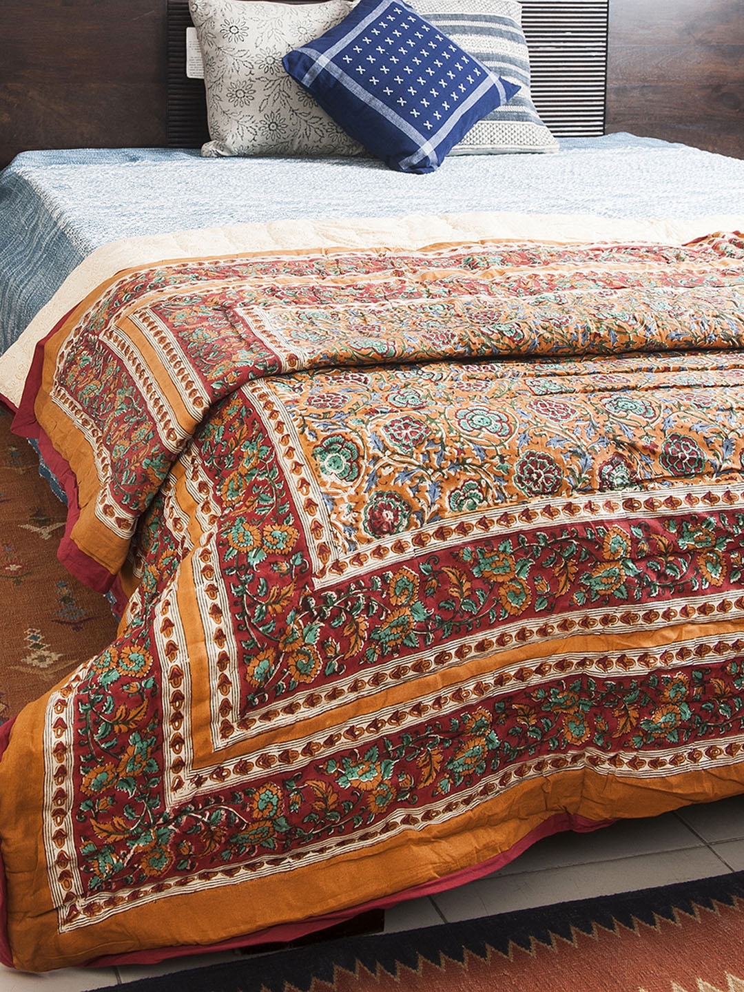 Buy Fabindia Yellow Floral Mild Winter 110 GSM Single Bed Quilt