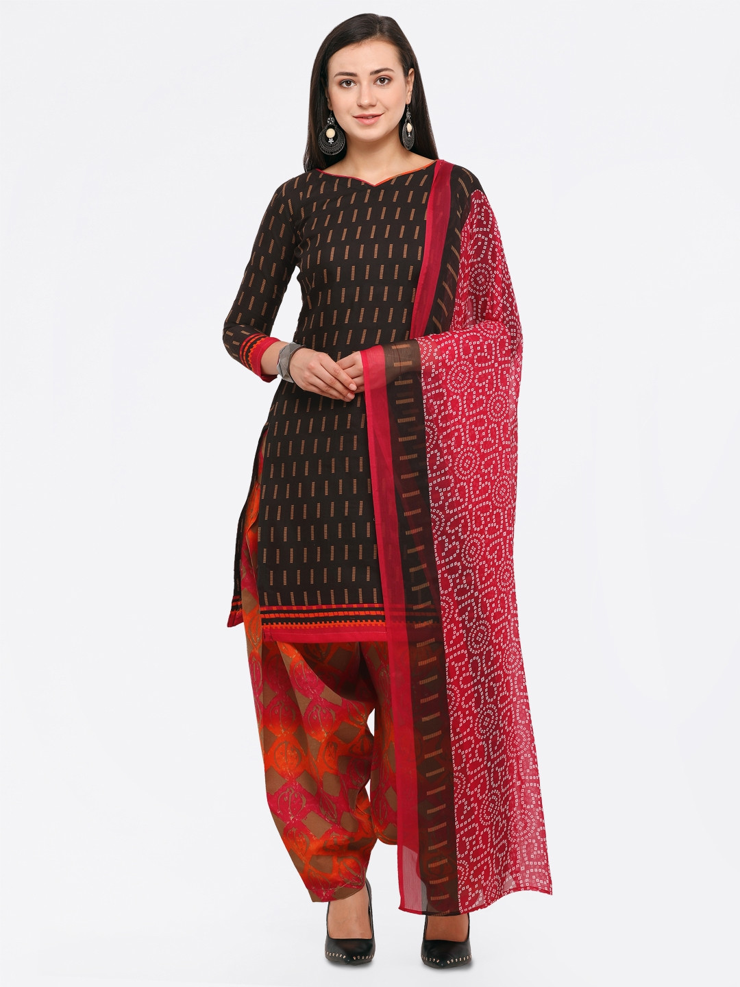 Buy Saree Mall Brown Cotton Blend Unstitched Dress Material Dress Material for Women 5524184