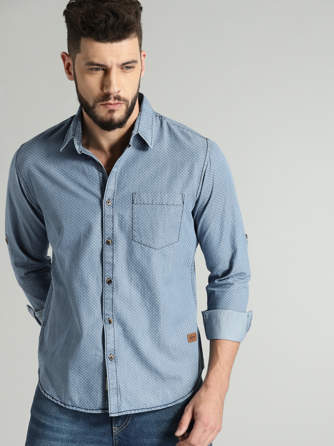 Buy Roadster Men Blue Slim Fit Printed Casual Shirt - Shirts for Men ...