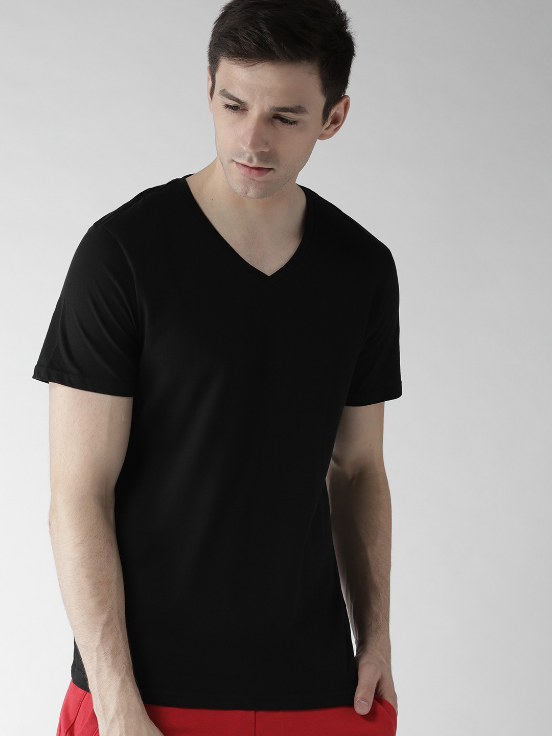 Buy FOREVER 21 Men Black Solid V Neck T Shirt - Tshirts for Men 5525163 ...