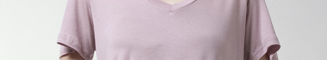 Buy FOREVER 21 Women Lavender Solid V Neck T Shirt - Tshirts for Women ...