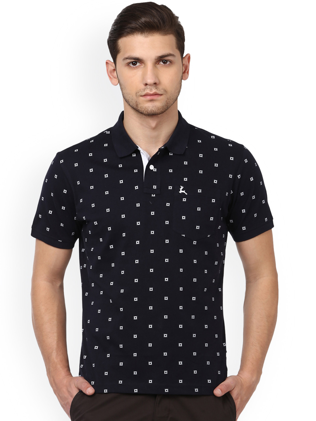 Buy Parx Men Navy Blue Printed Polo Collar T Shirt - Tshirts for Men ...