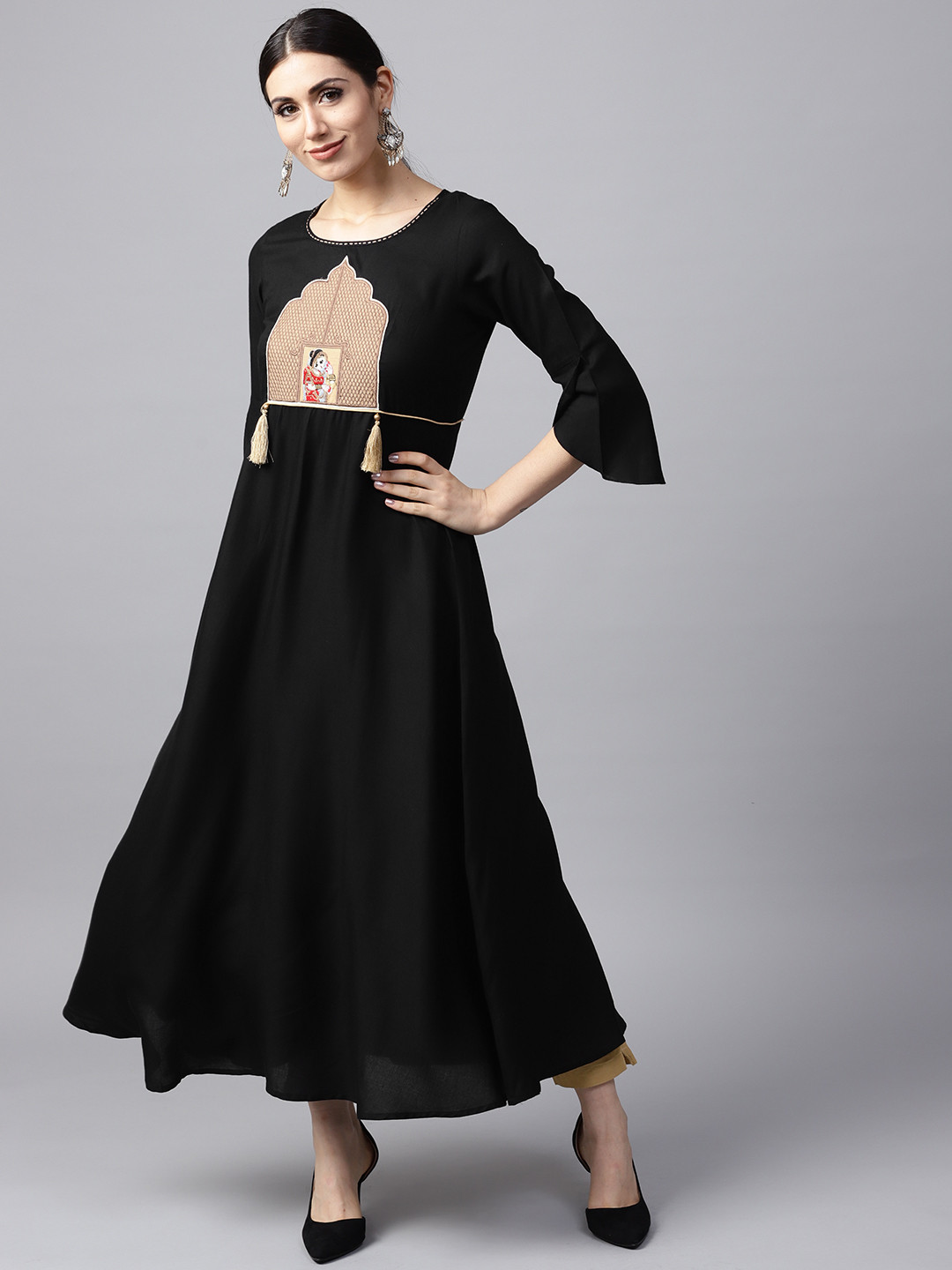 Aks black solid straight kurta clearance