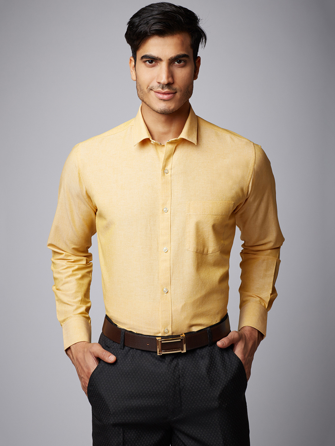 Buy LaMODE Men Yellow Comfort Regular Fit Solid Formal Shirt Shirts