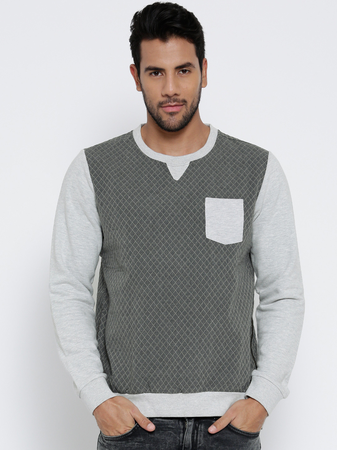 Grey Regular Fit Regular Collar Long Sleeves Cotton Men's Shirt by Being Human Clothing