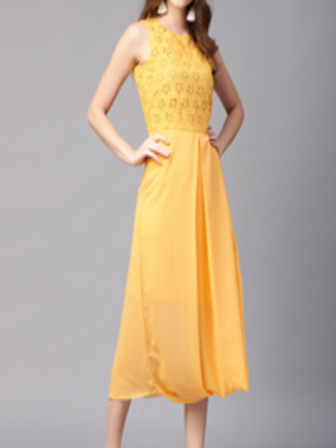 Buy Athena Women Yellow Solid Fit And Flare Dress - Dresses for Women ...