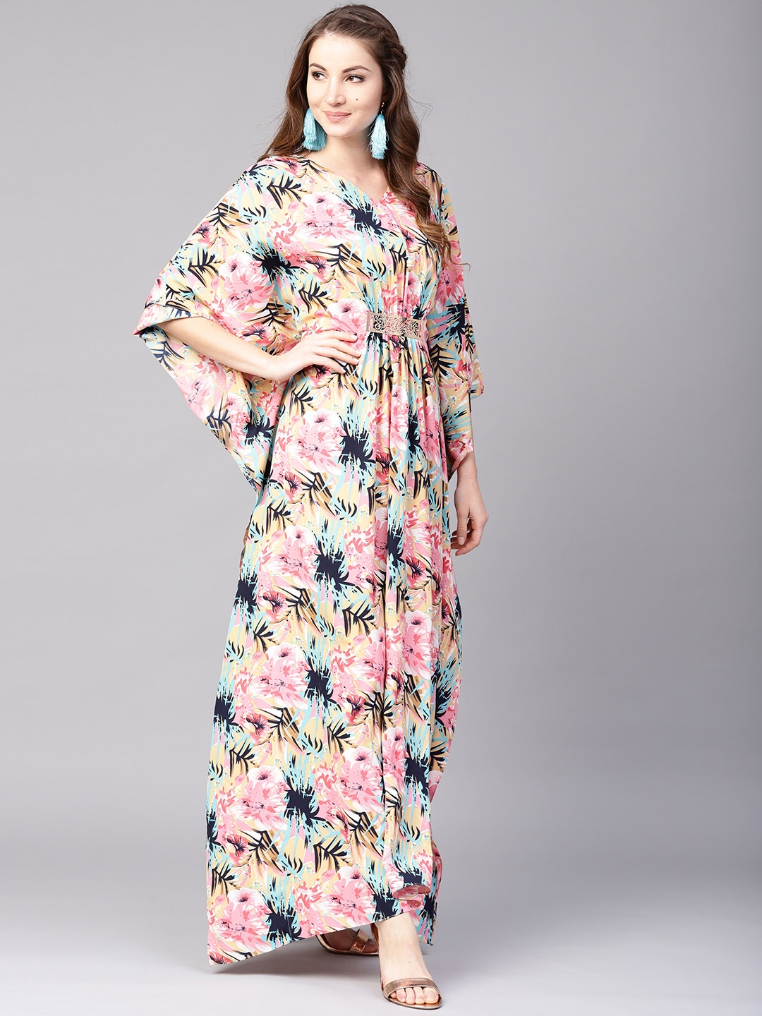 Buy Athena Women Pink And Navy Printed Maxi Kaftan Dress Dresses For Women 5561586 Myntra 8146