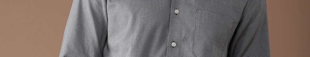 Buy Louis Philippe Men Black & Off White Regular Fit Self Design Formal Shirt - Shirts for Men ...
