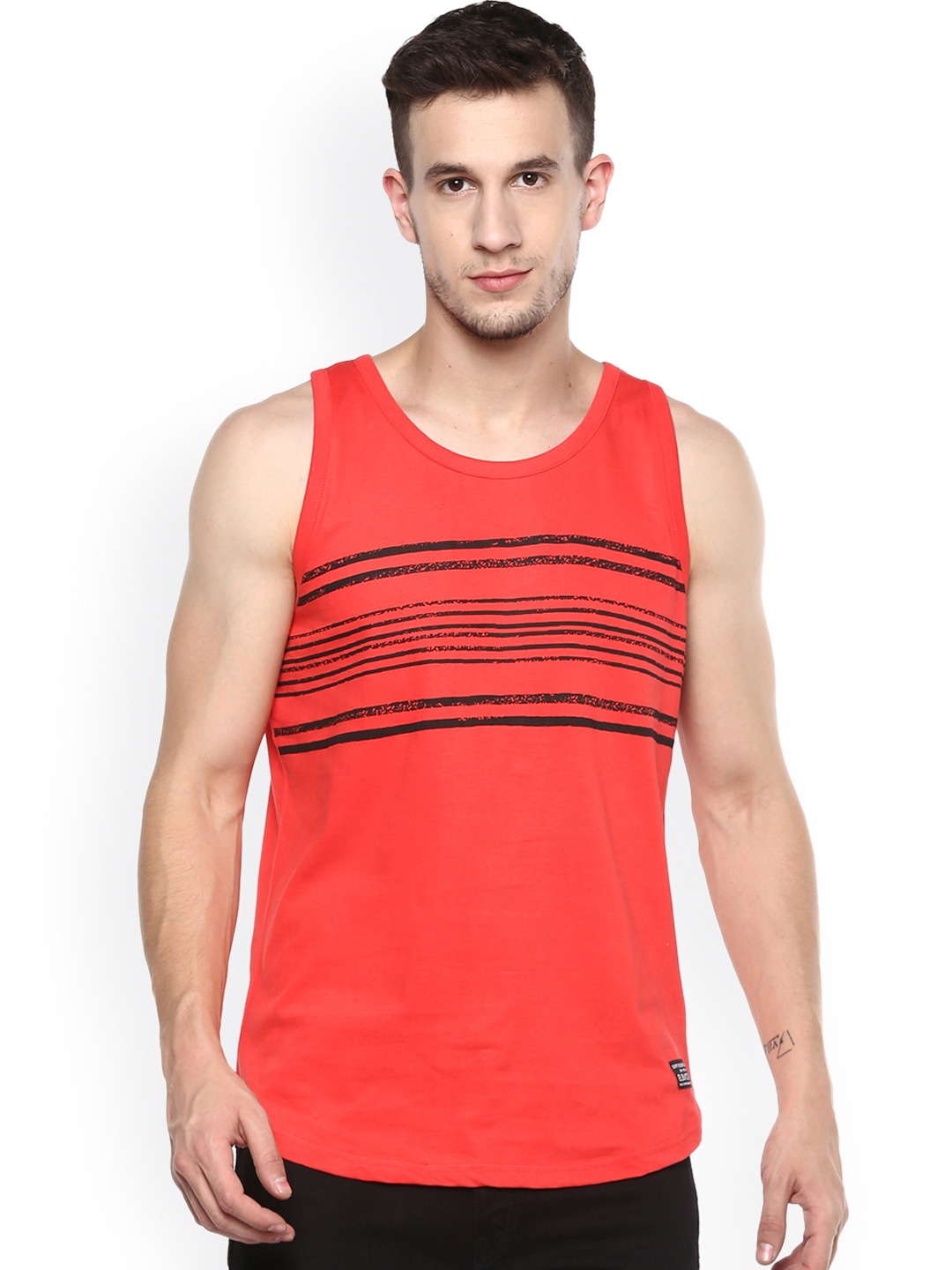 Buy ELABORADO Men Red Striped Round Neck T Shirt - Tshirts for Men ...