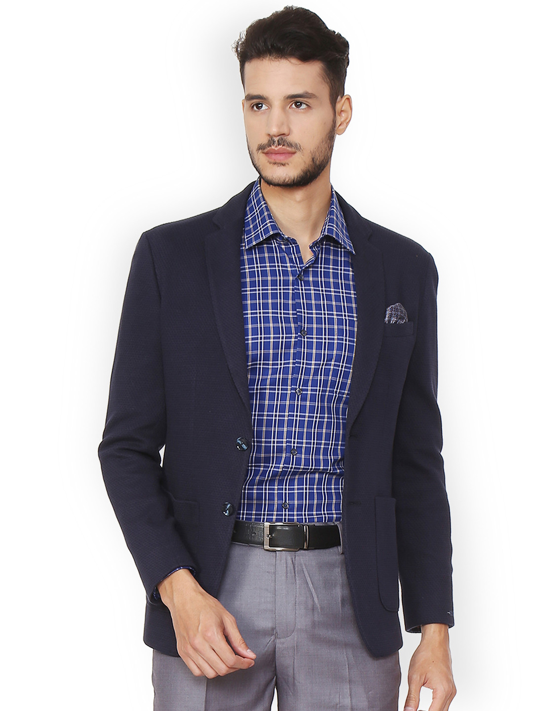 Buy Peter England Men Navy Blue Woven Design Single Breasted Blazer