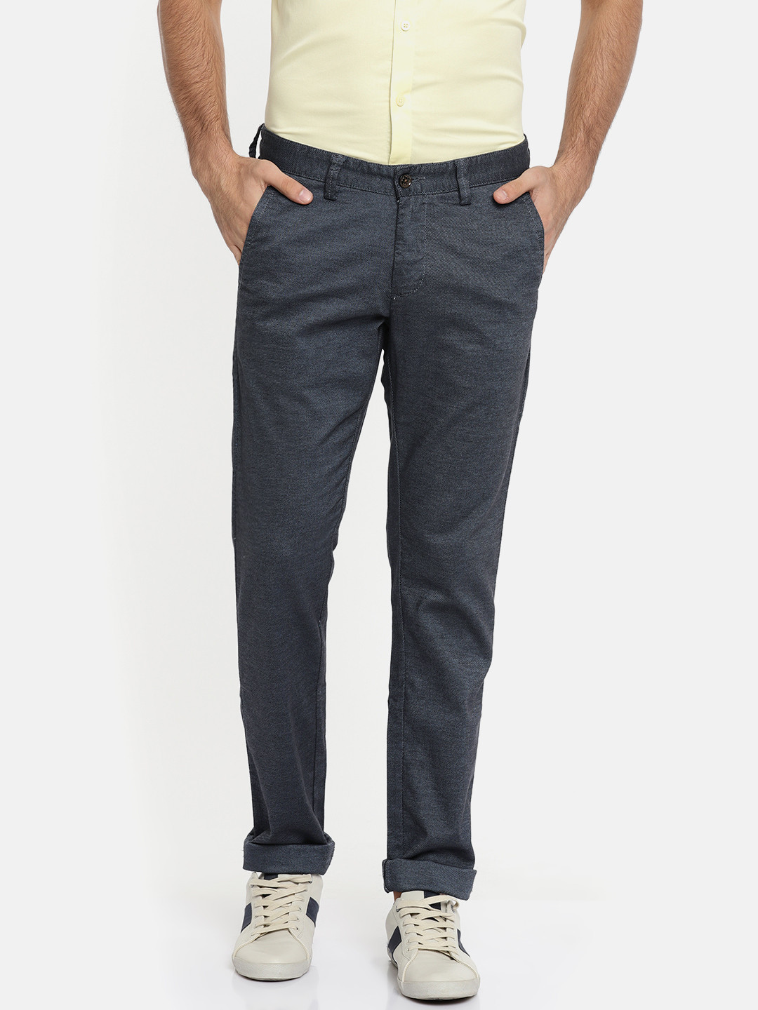 Buy Allen Solly Men Blue Smart Slim Fit Solid Trousers - Trousers for Men 5565124 | Myntra