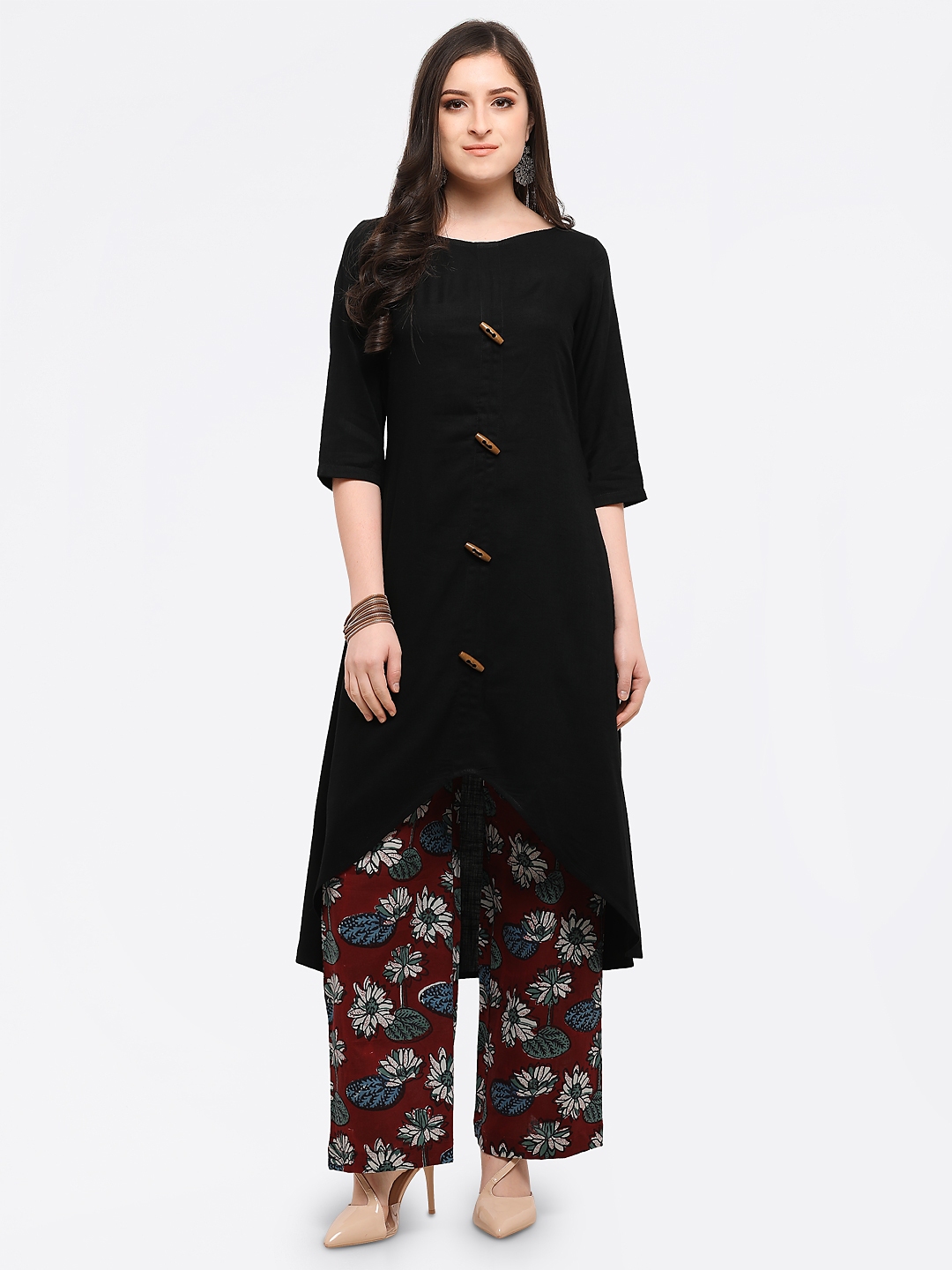 Buy Inddus Women Black Solid A Line Kurta Kurtas For Women 5565209 Myntra 0376