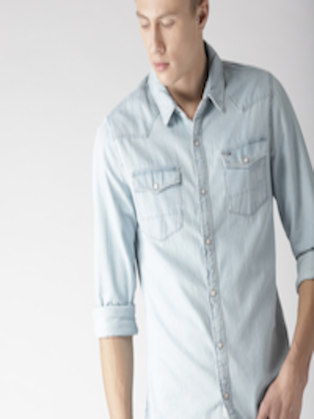 Buy Tommy Hilfiger Men Blue Regular Fit Solid Denim Shirt - Shirts for ...