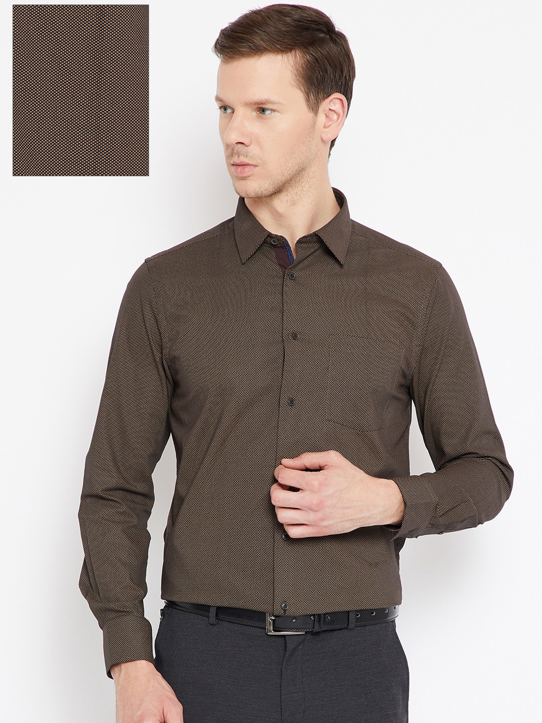 Buy Blackberrys Men Brown & Black Slim Fit Self Design ...