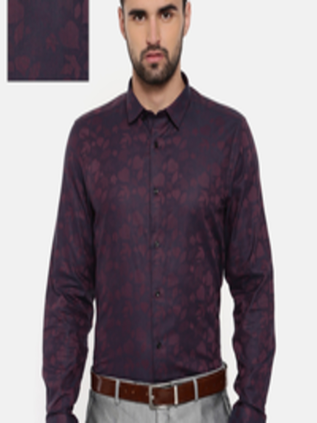 Buy Blackberrys Men Burgundy & Navy Slim Fit Self Design Formal Shirt ...