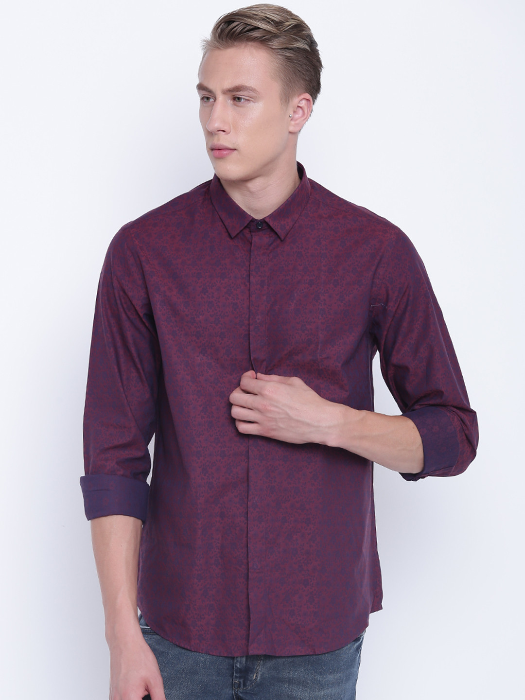 Buy Blackberrys Men Burgundy Slim Fit Self Design Casual Shirt Shirts