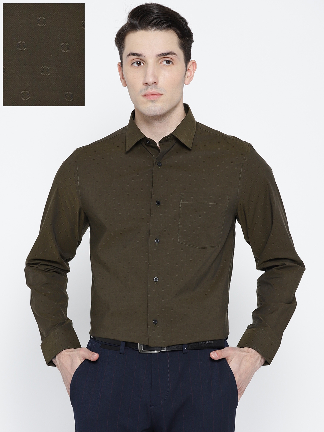 Buy Blackberrys Men Olive Green Slim Fit Self Design Formal Shirt ...