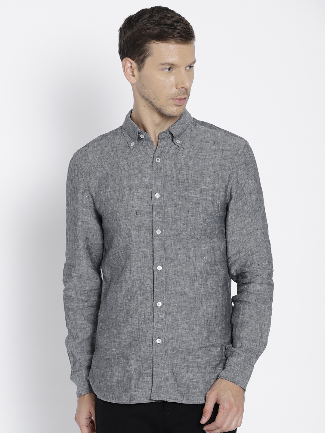 Buy MANGO MAN Grey Linen Slim Fit Solid Casual Shirt - Shirts for Men ...