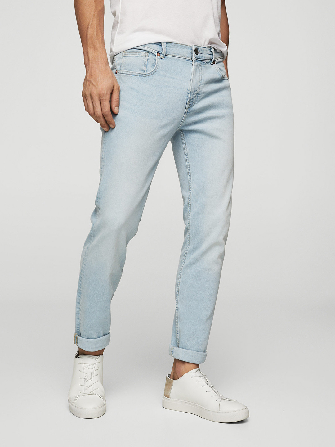 Buy MANGO MAN Men Blue Jan Slim Fit Mid Rise Clean Look Stretchable