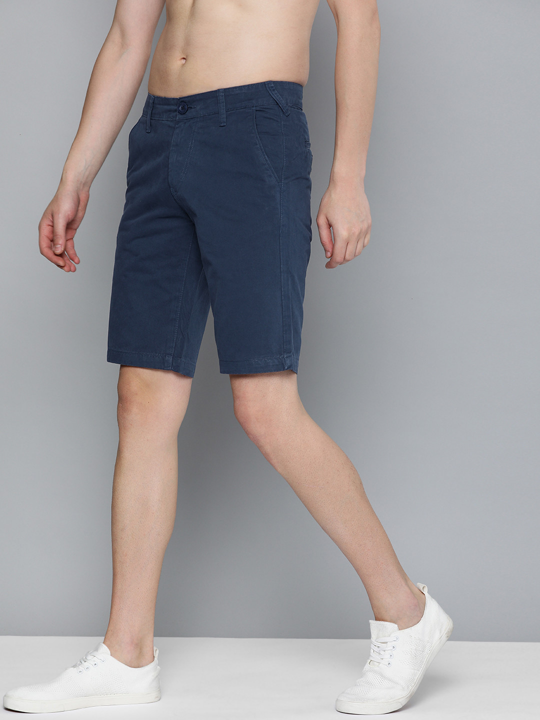 Buy HERE&NOW Men Blue Solid Slim Fit Chino Shorts - Shorts for Men ...