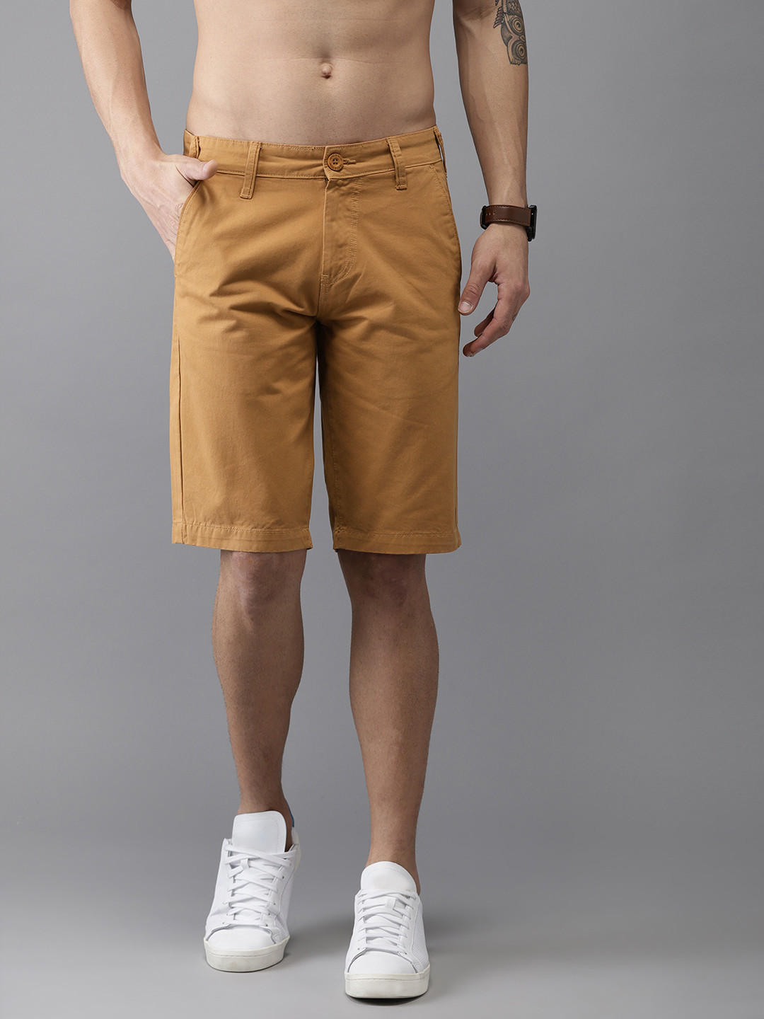 Buy HERE&NOW Men Rust Orange Solid Regular Fit Chino Shorts Shorts