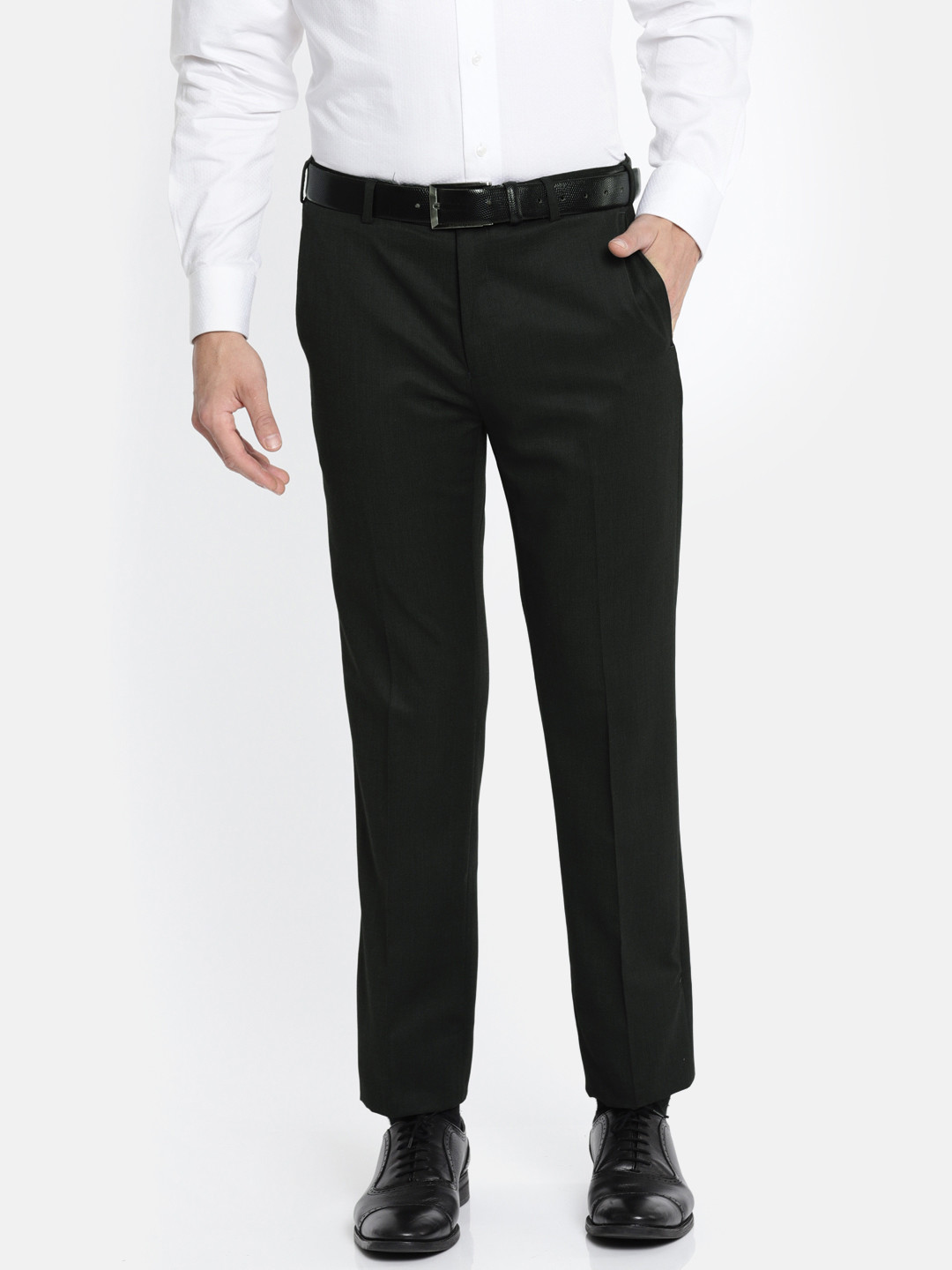Buy Raymond Men Black Regular Fit Solid Formal Trousers Trousers for