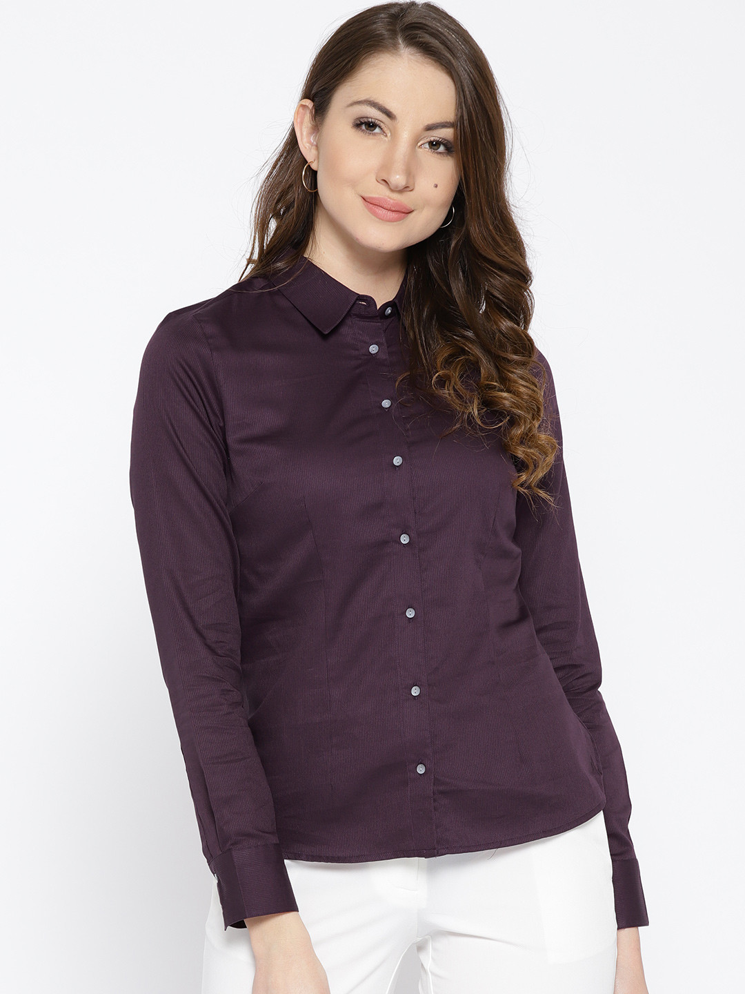Buy Van Heusen Woman Women Purple Regular Fit Self Striped Formal Shirt