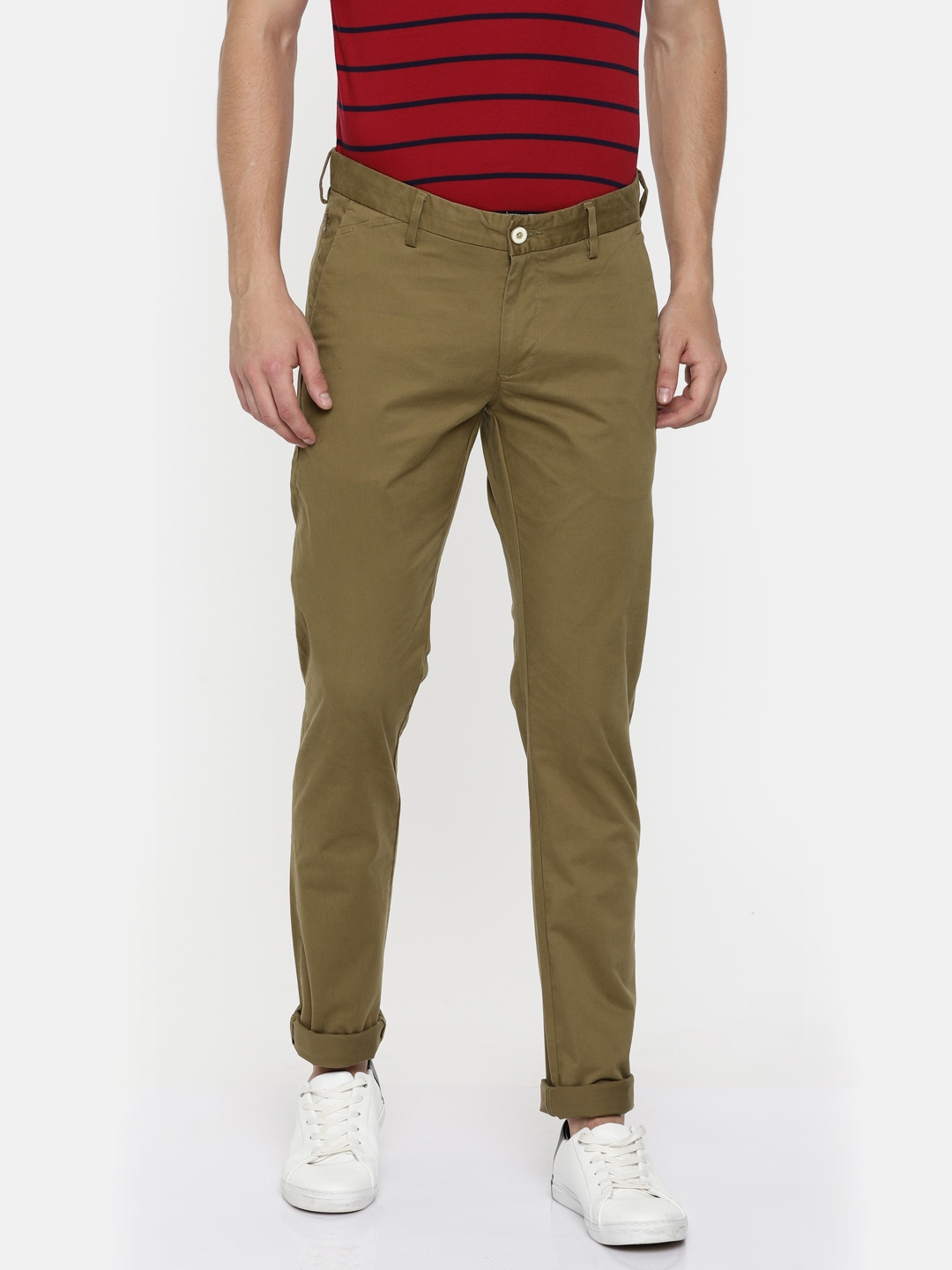 Buy Allen Solly Men Khaki Smart Slim Fit Solid Chinos - Trousers for ...