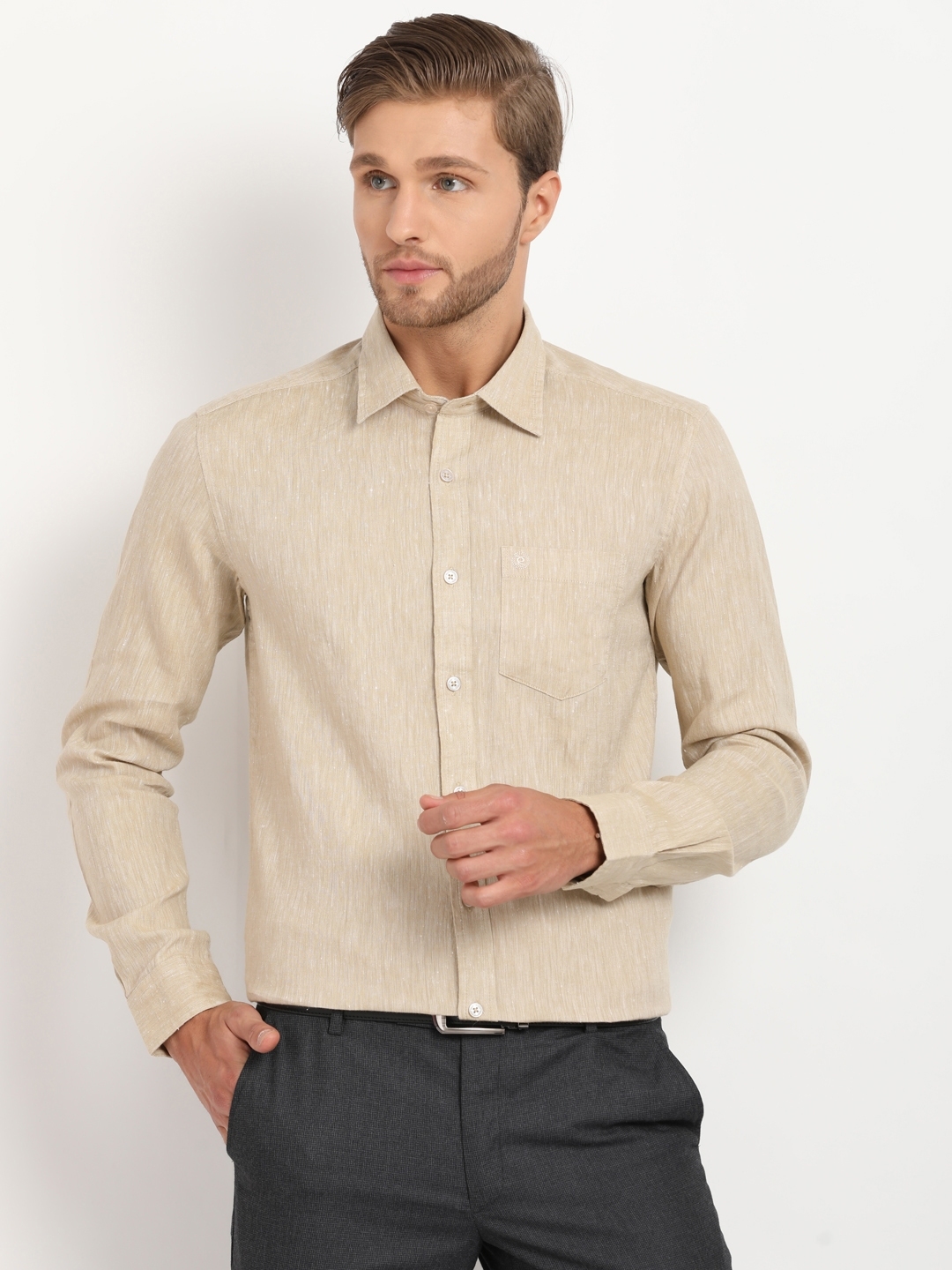 men's beige casual shirt