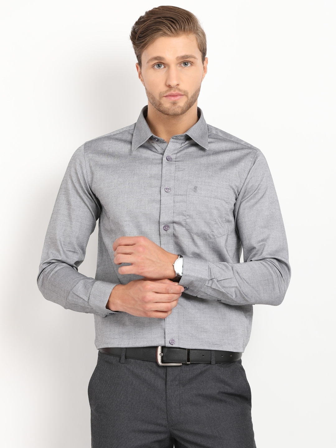Buy Classic Polo Men Grey Slim Fit Self Design Formal Shirt - Shirts ...