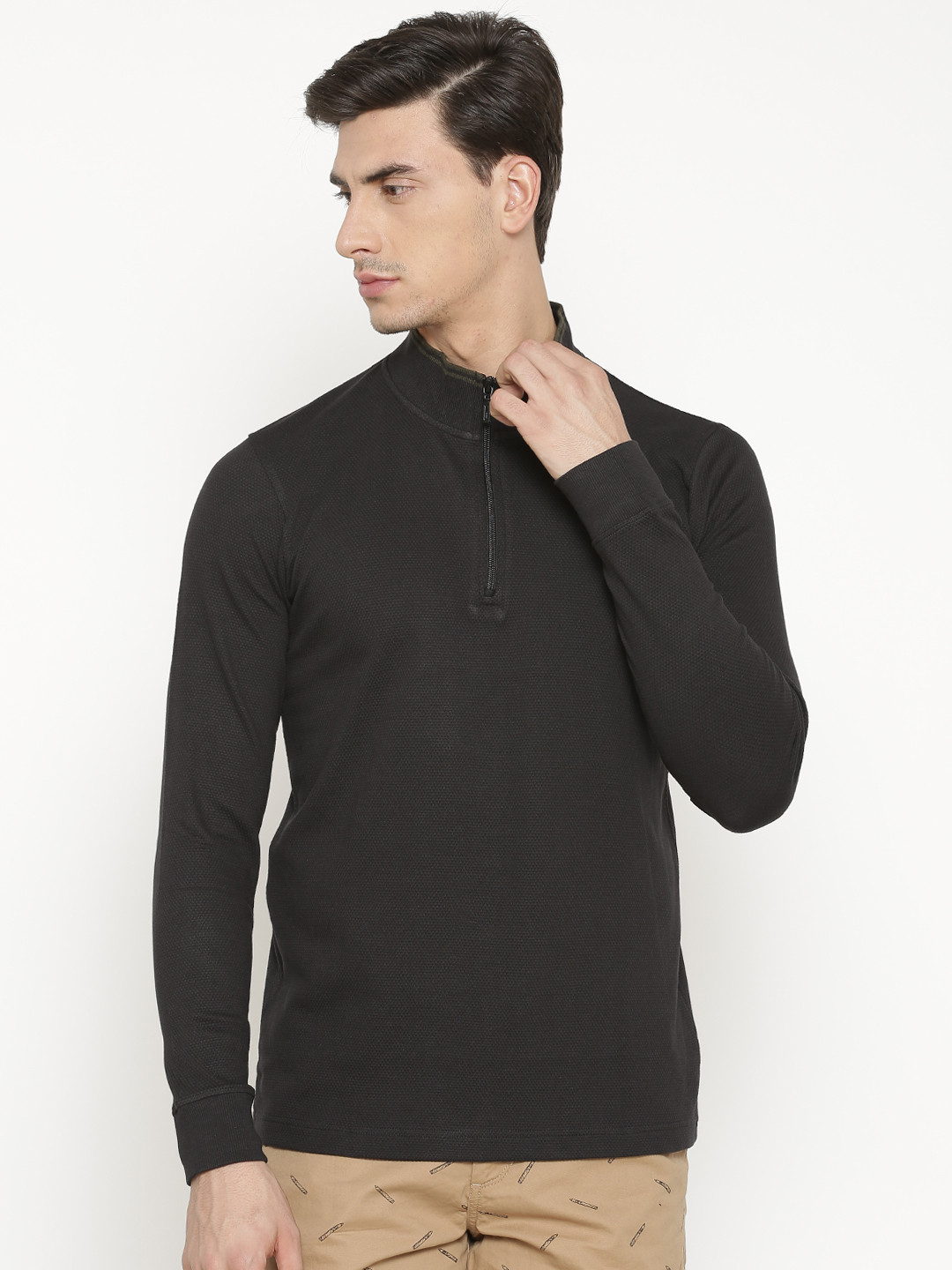 Buy T Base Men Black Solid High Neck T Shirt Tshirts for Men 5618092