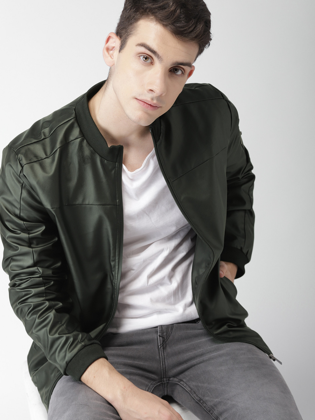 Buy Mast & Harbour Men Black Solid Leather Jacket  - Jackets for Men 5633232 | Myntra