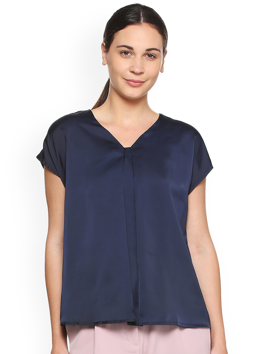 Buy Van Heusen Woman Women Navy Blue Solid Top Tops for Women 5633635