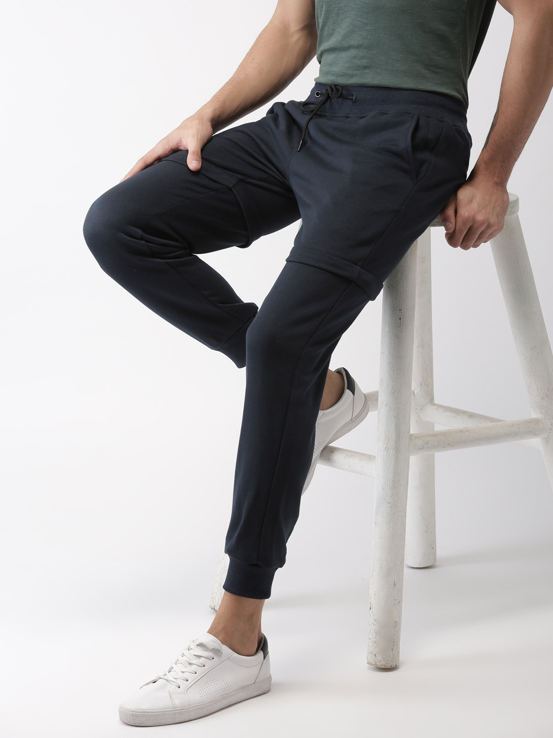 Buy Mast & Harbour Men Navy Blue Slim Fit Solid Convertible Joggers