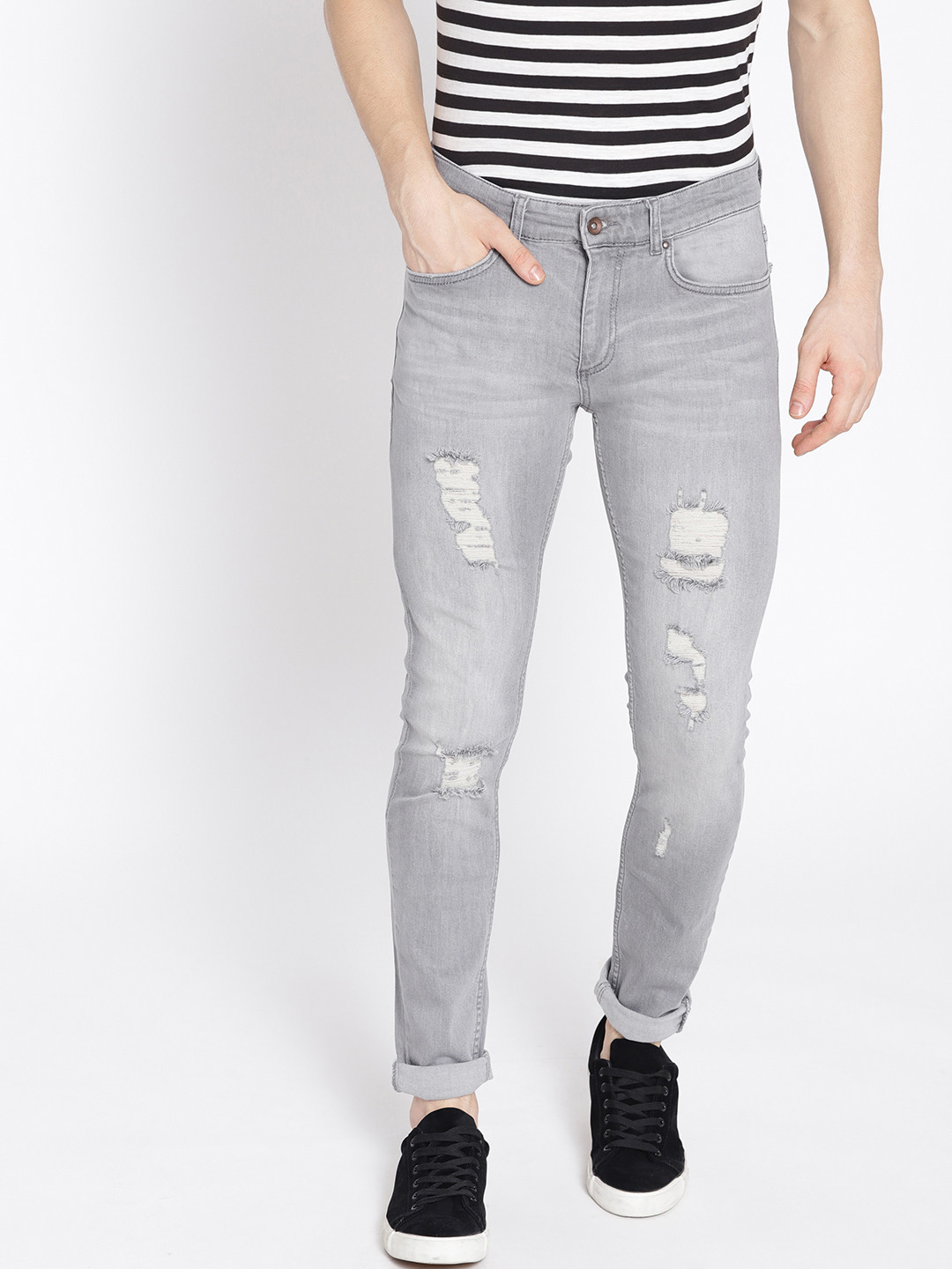 Buy MANGO MAN Men Grey Skinny Fit Mid Rise Highly Distressed