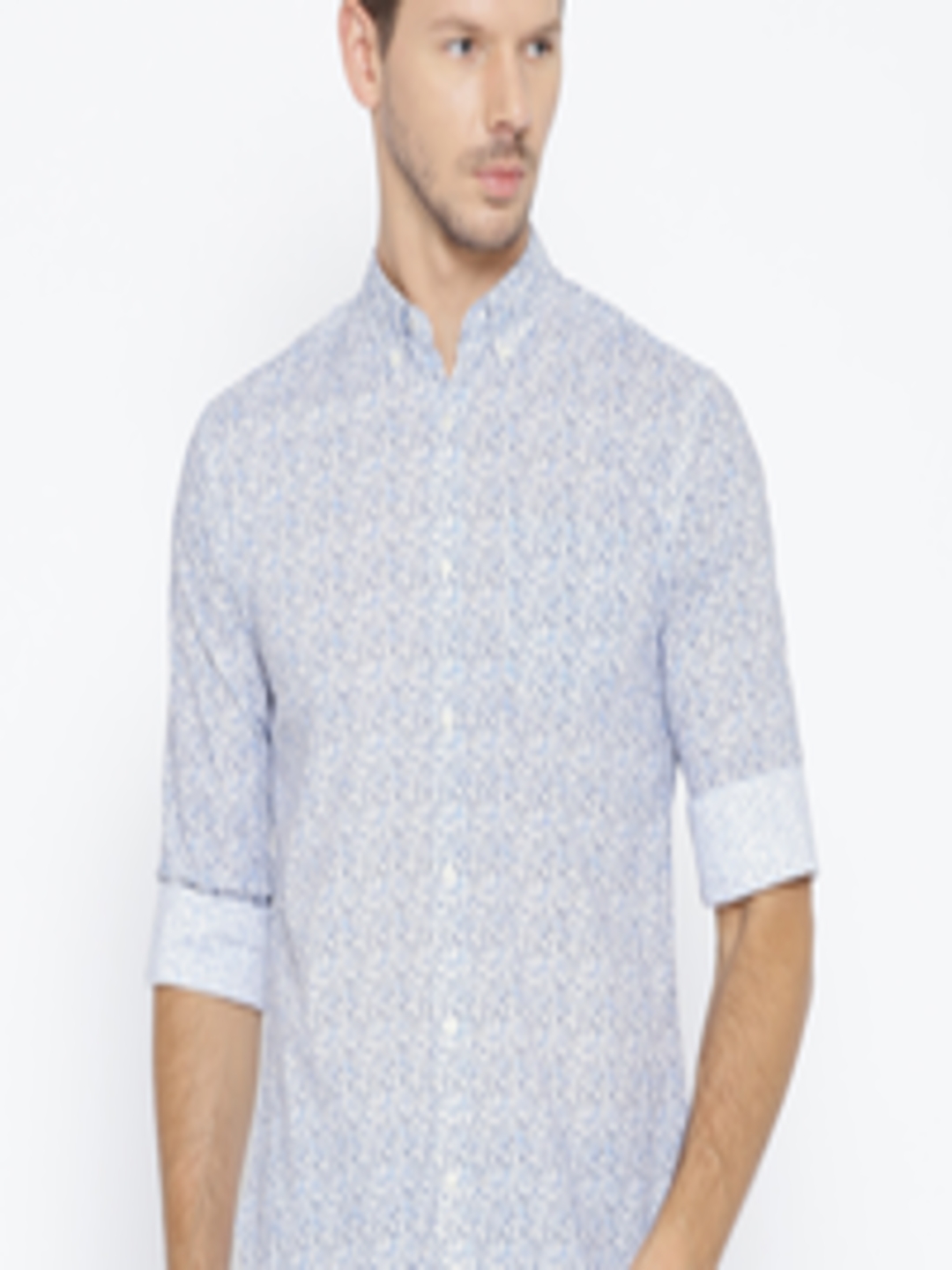 Buy MANGO MAN Men White & Blue Regular Fit Printed Casual Shirt ...