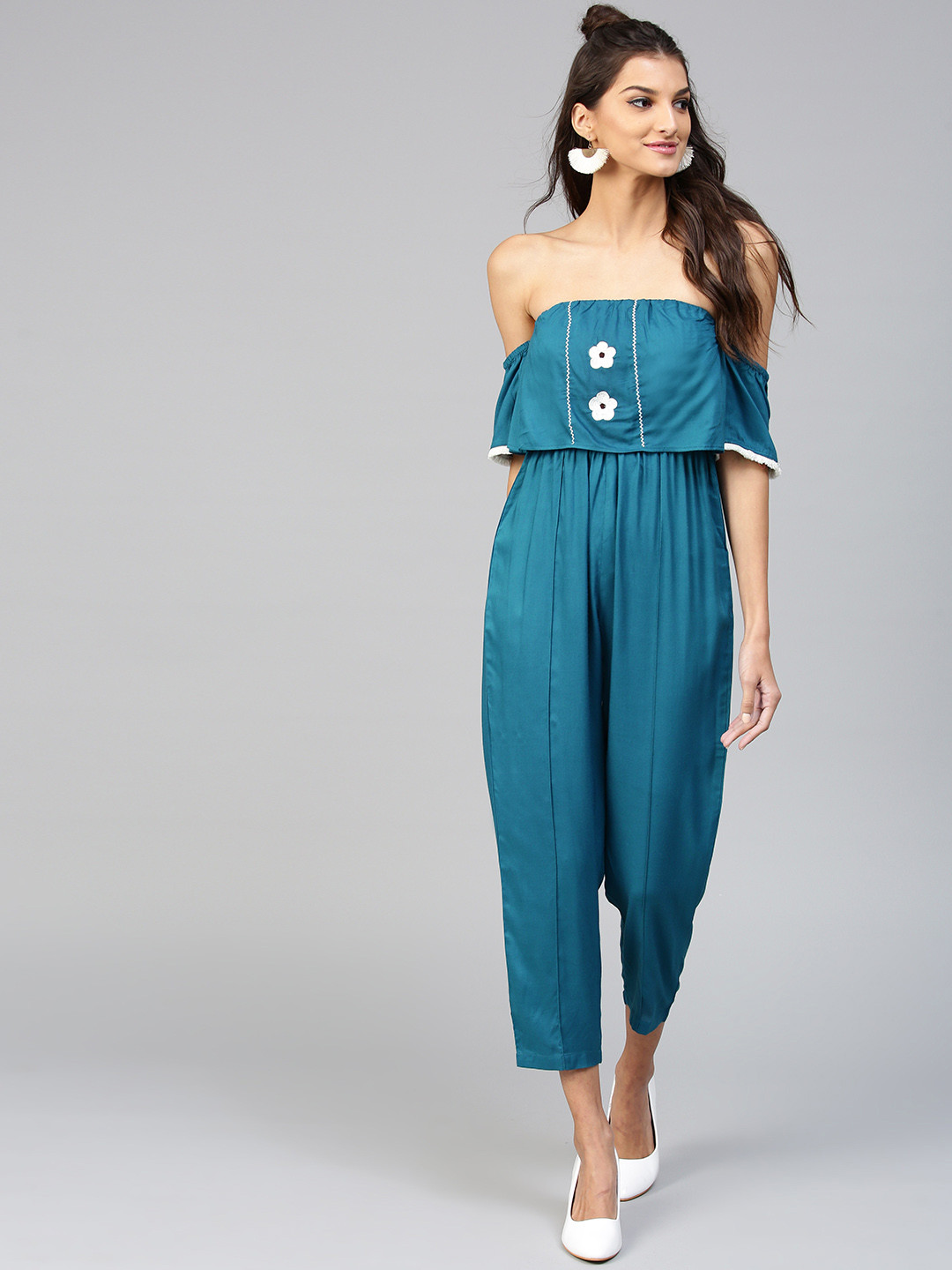 Buy SASSAFRAS Teal Blue Solid Basic Jumpsuit Jumpsuit for Women