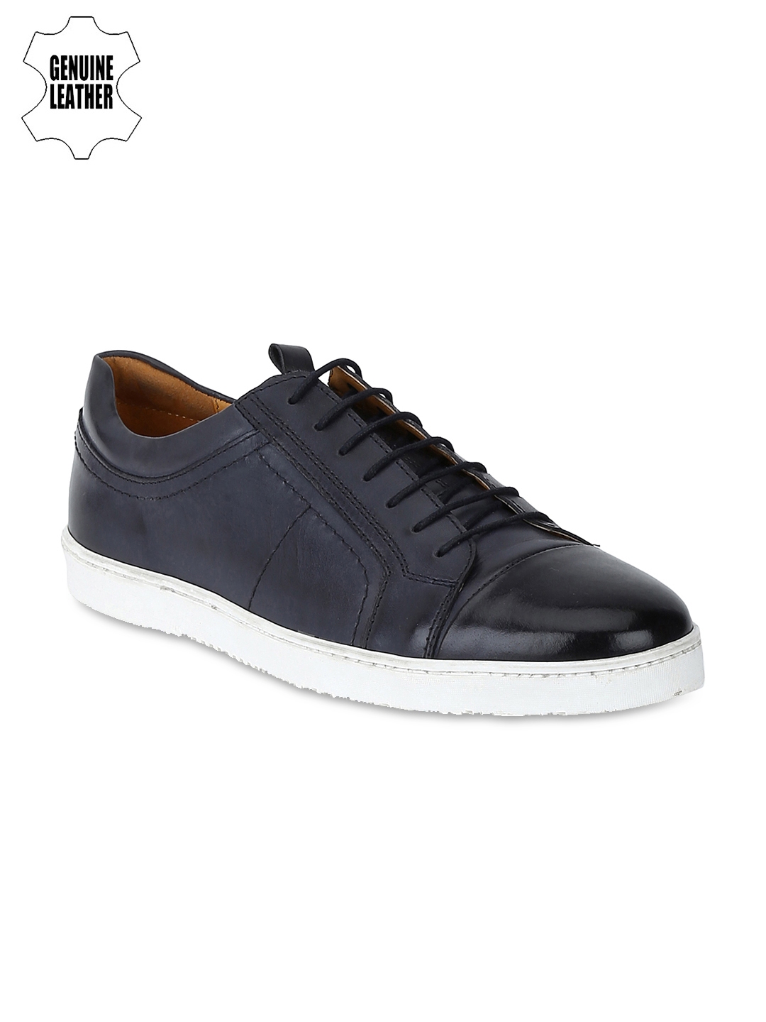 Buy DEL MONDO Men Navy Blue Leather Sneakers - Casual Shoes for Men ...