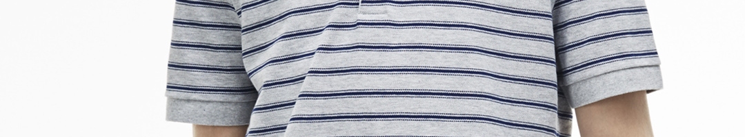 Buy Lacoste Men Grey Striped Polo Collar T Shirt - Tshirts for Men ...