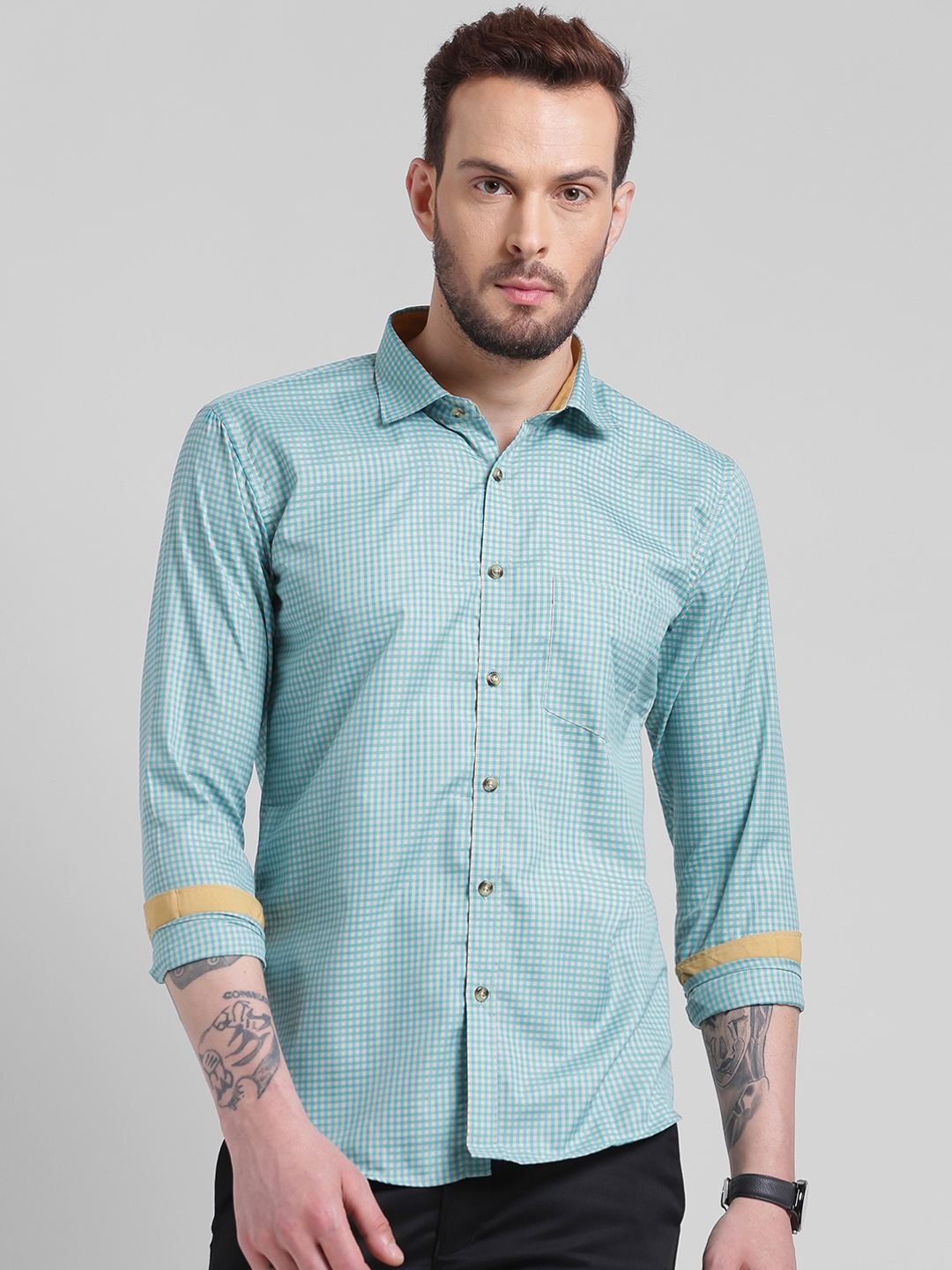Buy Being Fab Men Sea Green Slim Fit Checked Casual Shirt - Shirts for ...