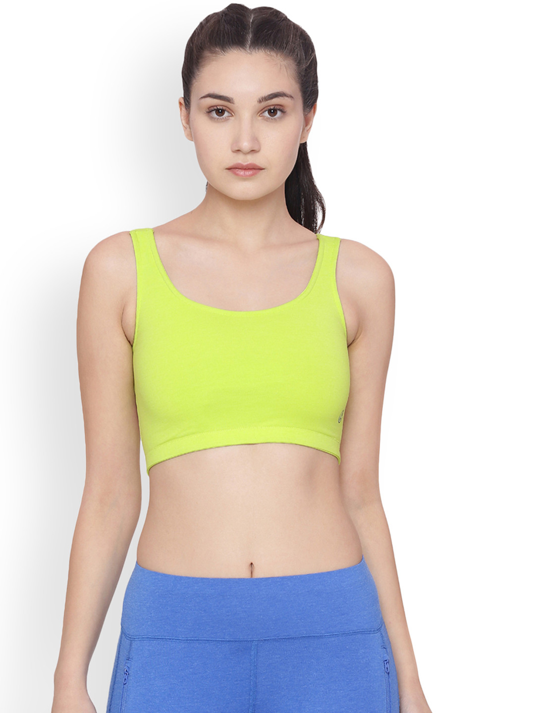 Buy Soul Space Lime Green Solid Non Wired Lightly Padded Sports Bra