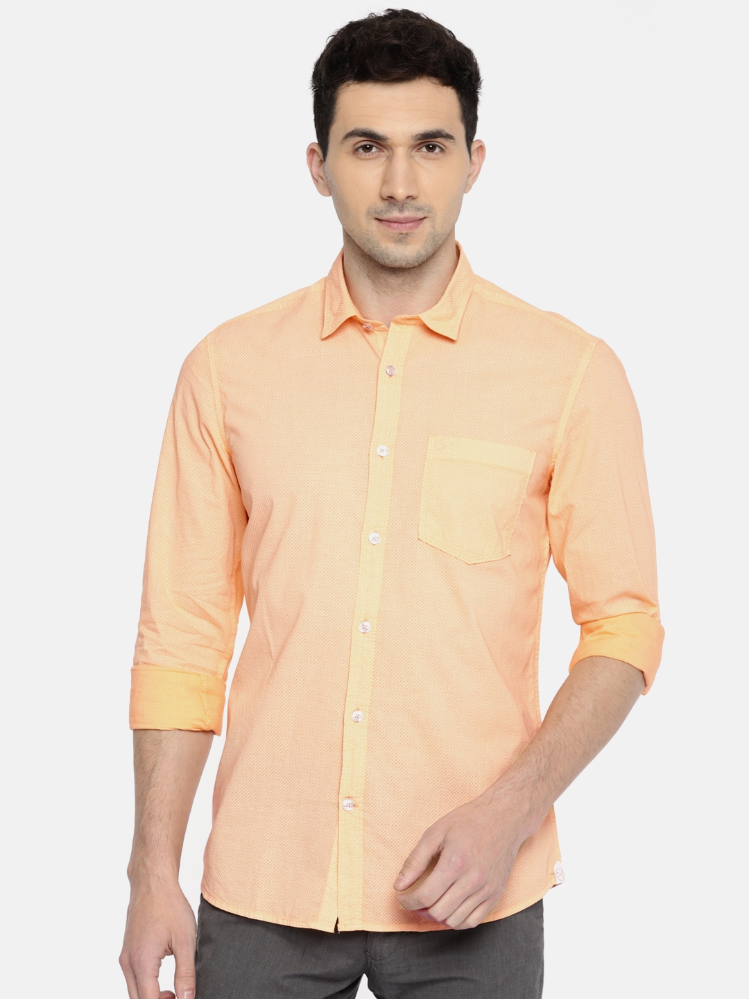 Buy SCULLERS Men Orange Slim Fit Geometric Printed Casual Shirt ...