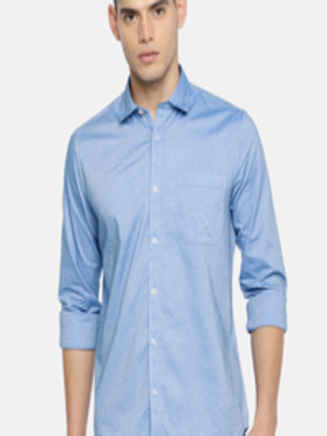 Buy SCULLERS Men Blue Slim Fit Self Design Casual Shirt - Shirts for ...
