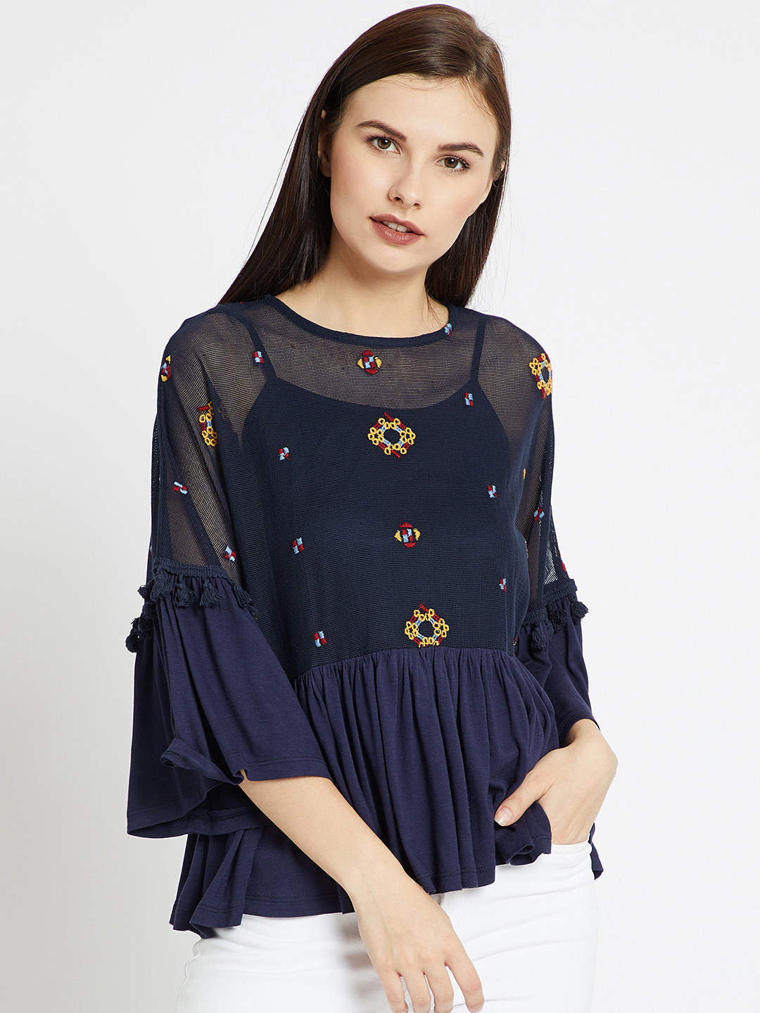 Women'S Blue Printed A-Line Top