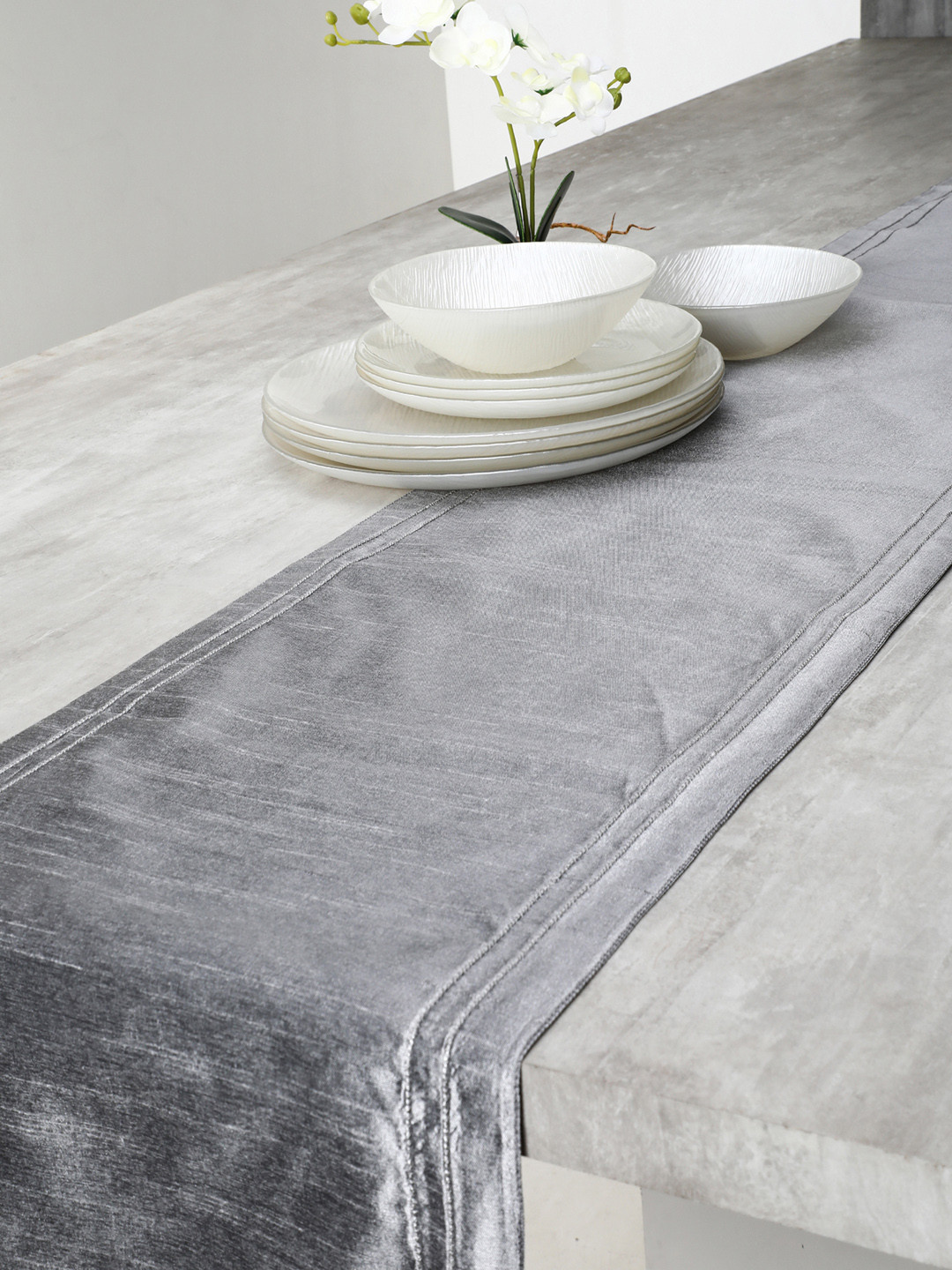 Buy Pure Home And Living Grey Embroidered 90" X 13" Table Runner