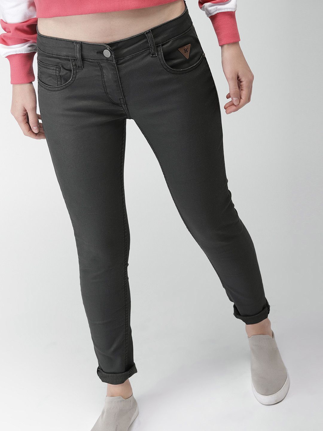 Buy Harvard Women Charcoal Grey Slim Fit Mid Rise Clean Look