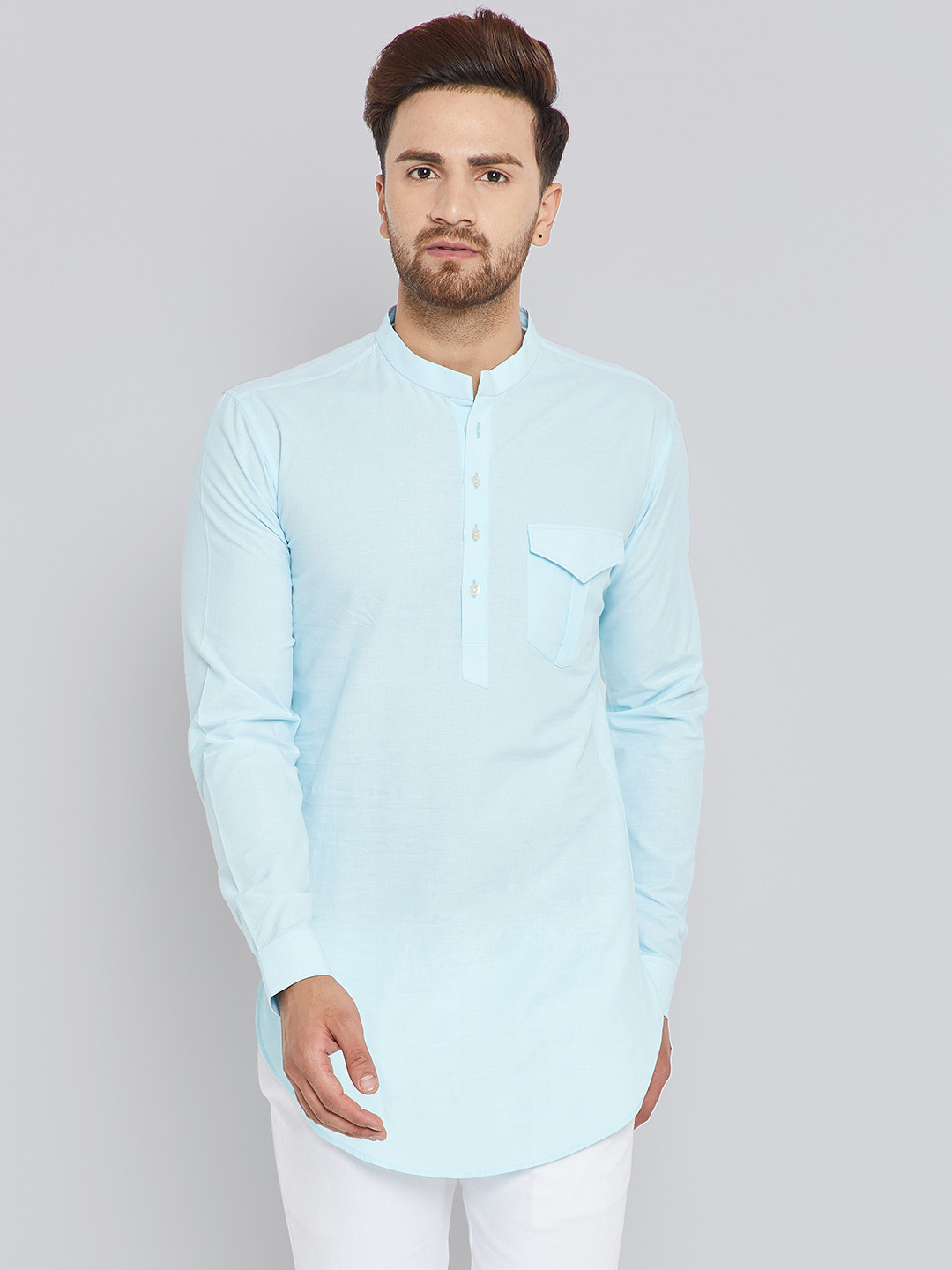 Buy See Designs Men Turquoise Blue Solid Straight Kurta Kurtas