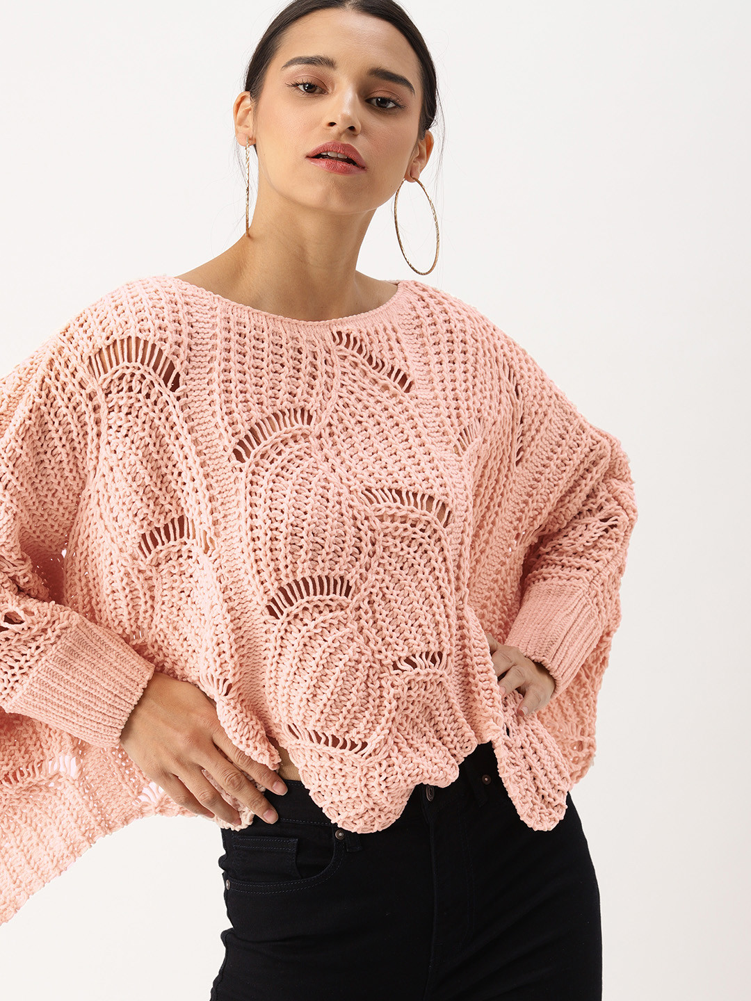 Buy DressBerry Women Peach Coloured Self Design Sweater - Sweaters for Women 5704129 | Myntra