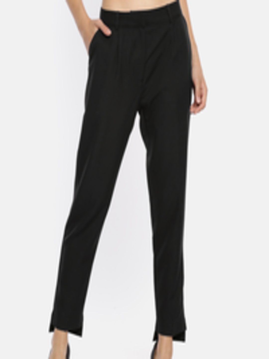 Buy Elle Women Black Slim Fit Solid Regular Trousers - Trousers for ...