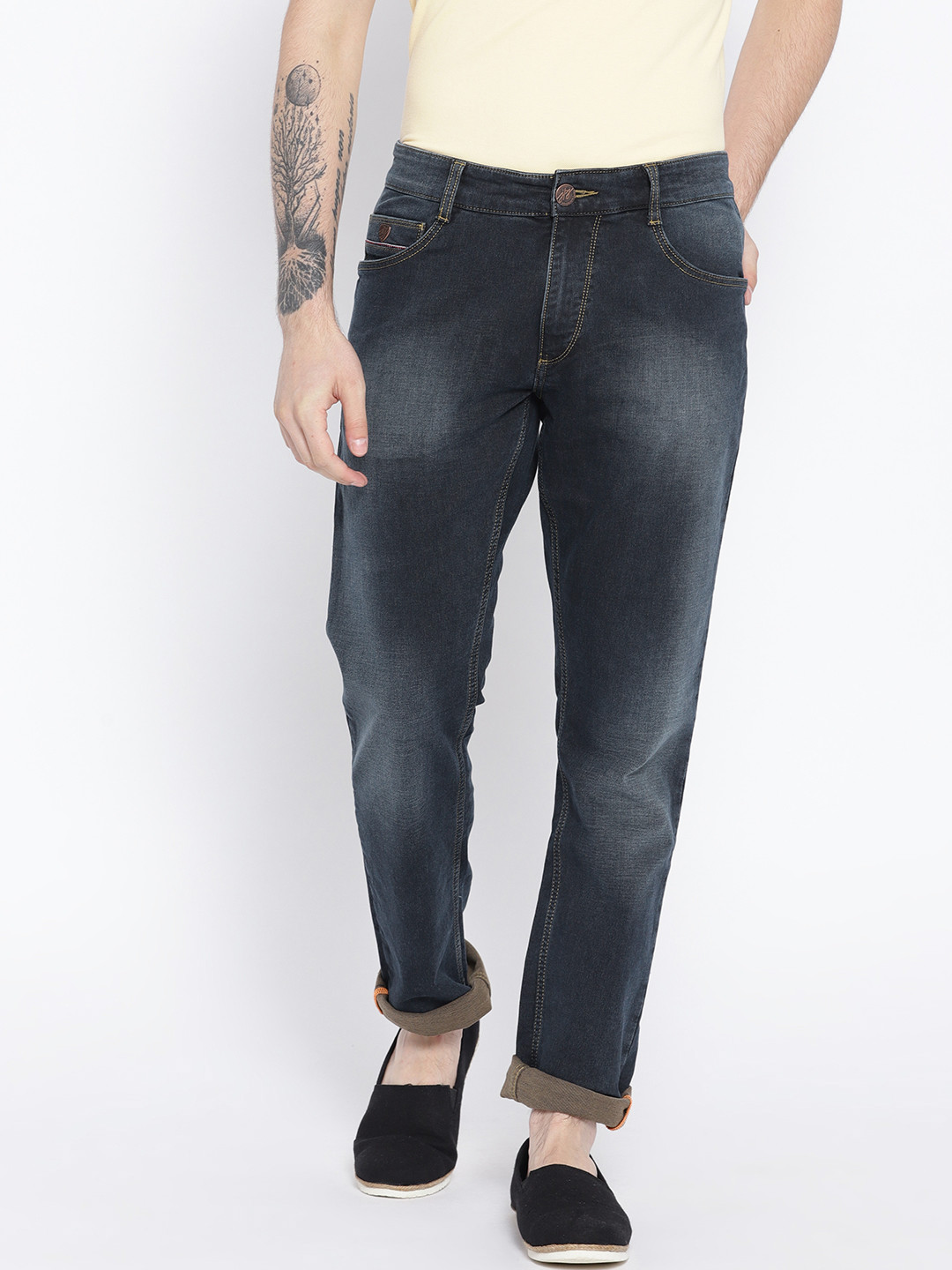 Buy John Players Men Navy Blue Skinny Fit Mid Rise Clean Look